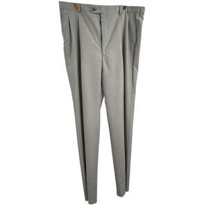 Stafford‎ Mens 43x40 Gray 100% Worsted Wool Pleated Dress Pants Unhemmed